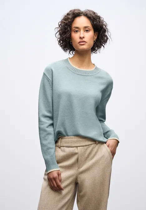 Pullover mit Kontrastdetails nile blue mel.
