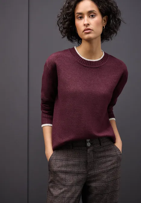 Pullover mit Kontrastdetails wildberry red mel.