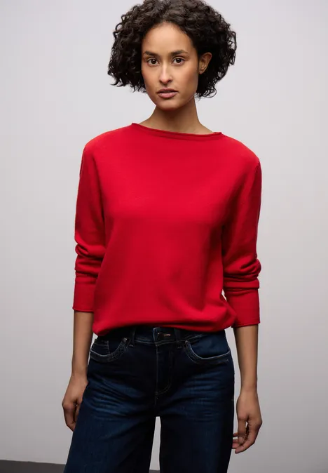 Sweter z podwiniętym dołem racing red