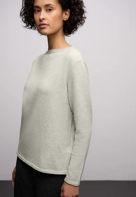 Pullover mit gerolltem Saum pelican grey mel.
