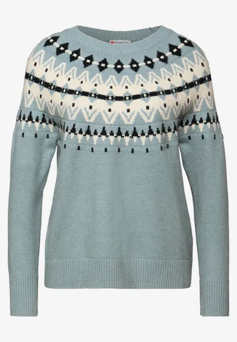 Pullover im Norweger-Look nile blue mel.