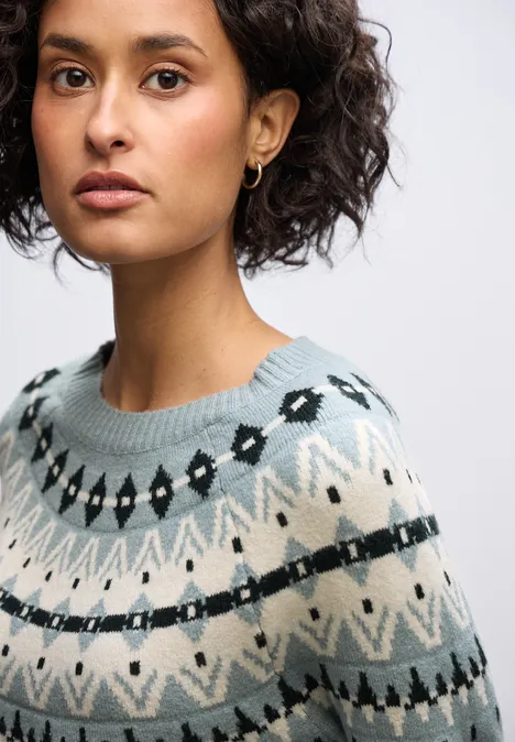 Pullover im Norweger-Look nile blue mel.