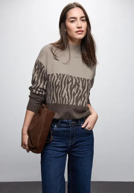 Color-Block Jacquard Sweater dark nomad brown mel.