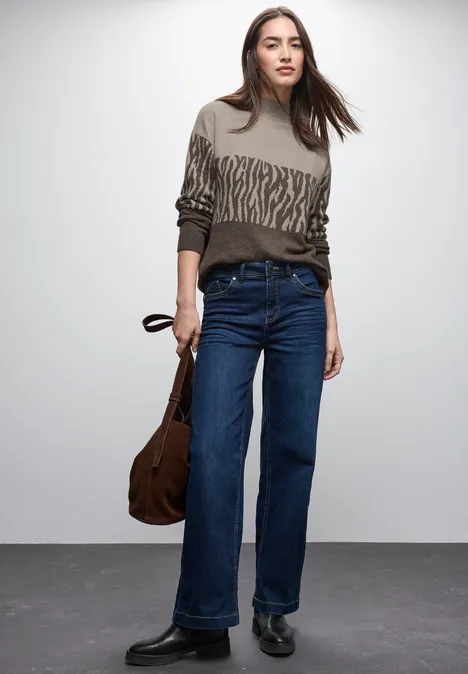 Color-Block Jacquard Sweater dark nomad brown mel.