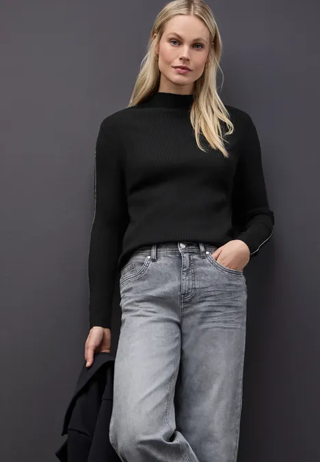 Pullover in Rippstruktur Black