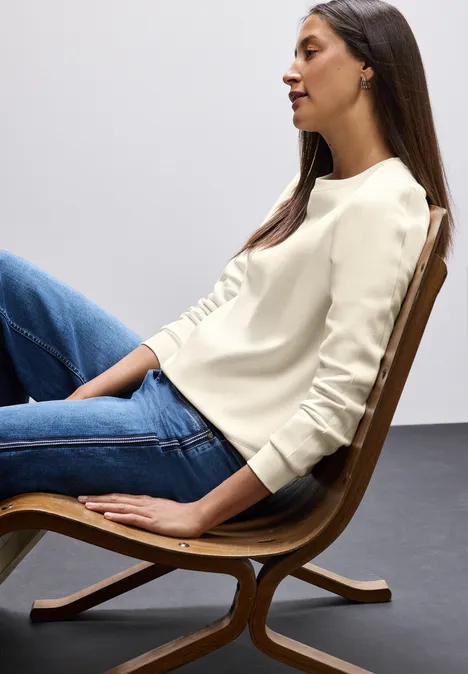 Sweater met geribd detail soft beige