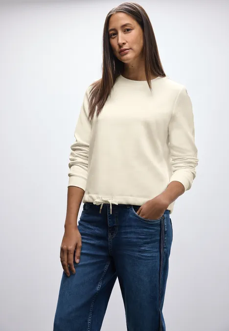 Sweater met geribd detail soft beige