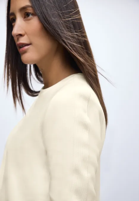 Sweater met geribd detail soft beige