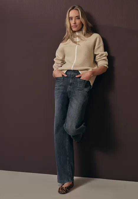 Pullover mit Kontrastdetails sanded beige mel.