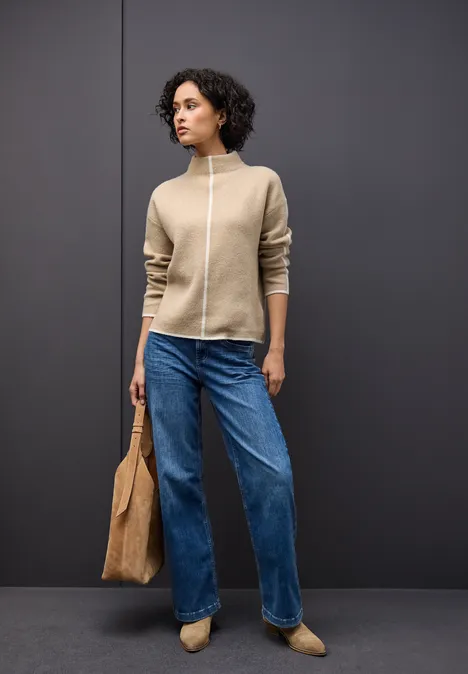 Pullover mit Kontrastdetails sanded beige mel.