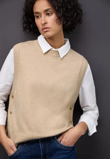 Ärmelloser Pullover sanded beige mel.