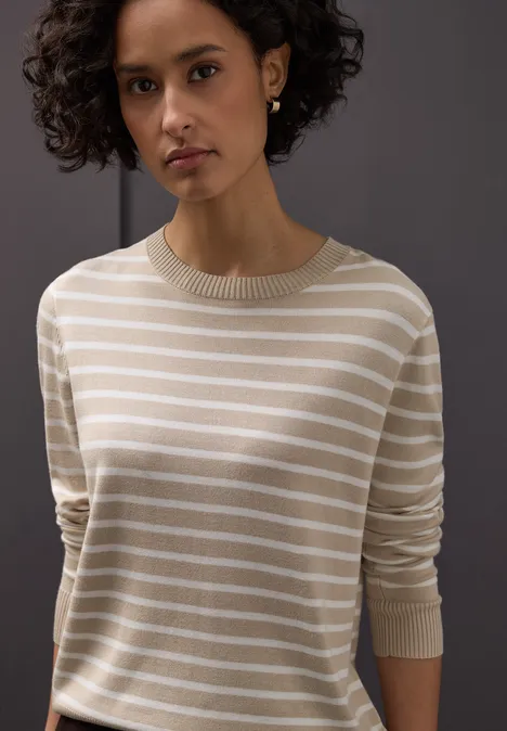 Gestreifter Pullover cotton beige Gestreifter Pullover cotton beige