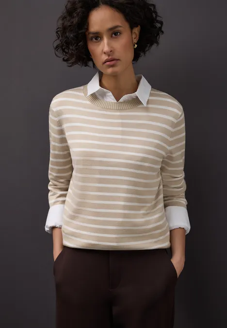 Gestreifter Pullover cotton beige Gestreifter Pullover cotton beige