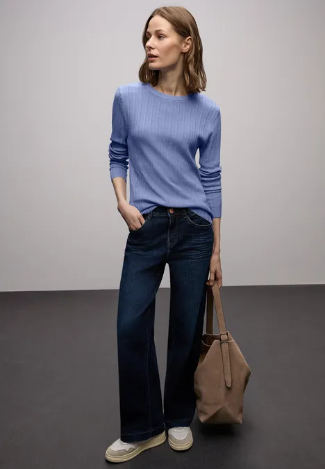 Trui met geribbelde textuur frosted blue mel.