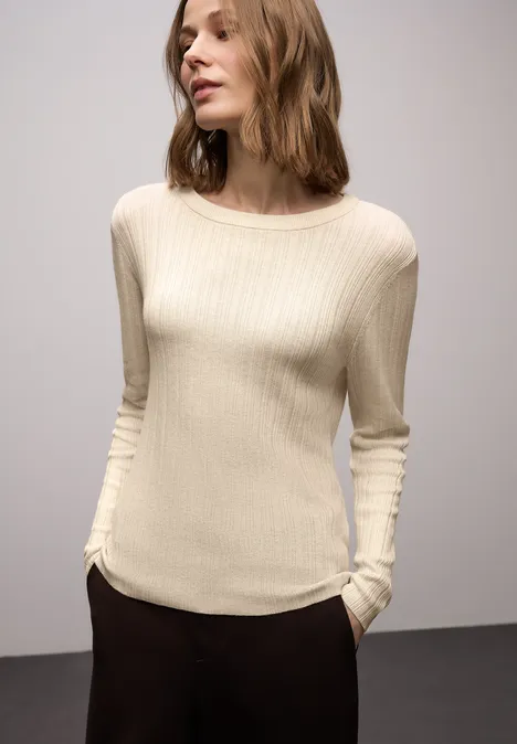 Pullover mit Rippstruktur cotton beige mel. Pullover mit Rippstruktur cotton beige mel.