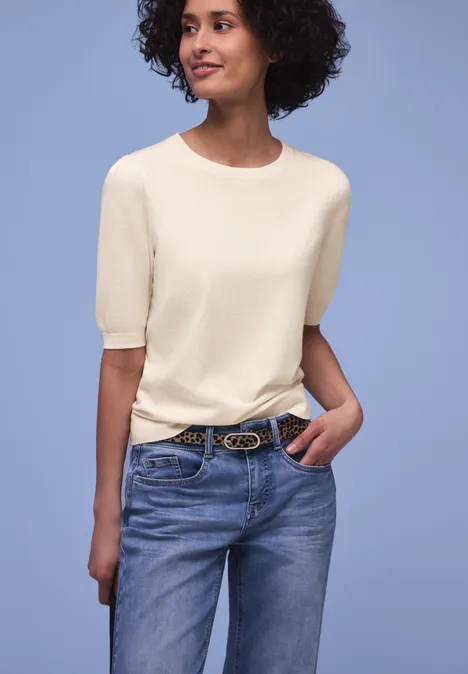 Pullover in Unifarbe cream white melange