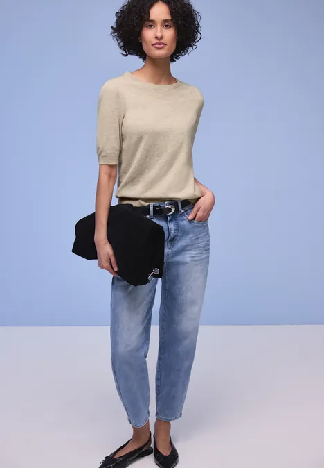 Pullover in Unifarbe cotton beige mel. Pullover in Unifarbe cotton beige mel.