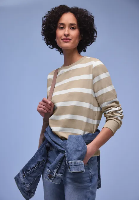 Gestreept sweatshirt cotton beige