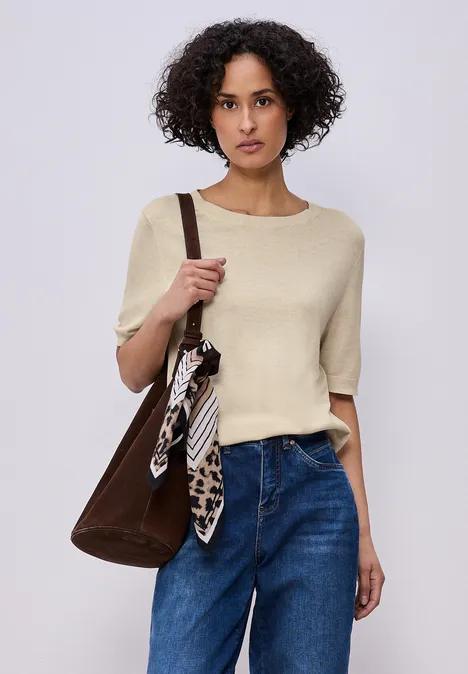 Pullover in Unifarbe smoke beige mel. Pullover in Unifarbe smoke beige mel.