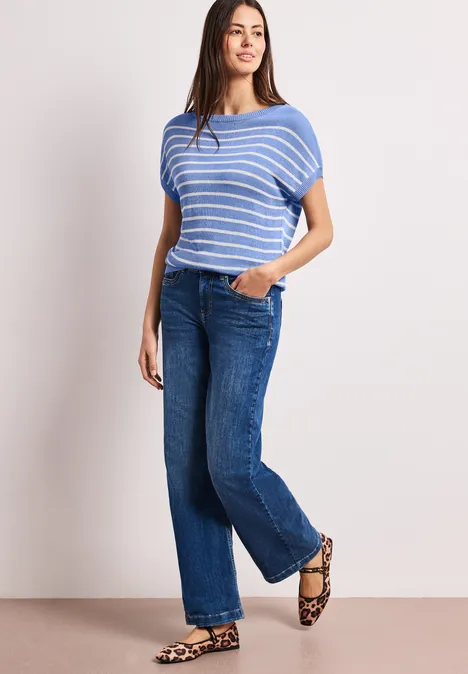 Pull-over rayé à col bateau drift blue