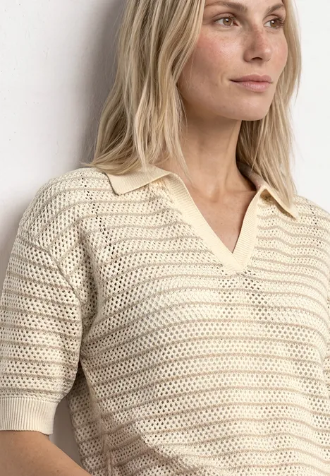 Pull à manches courtes avec rayures soft beige