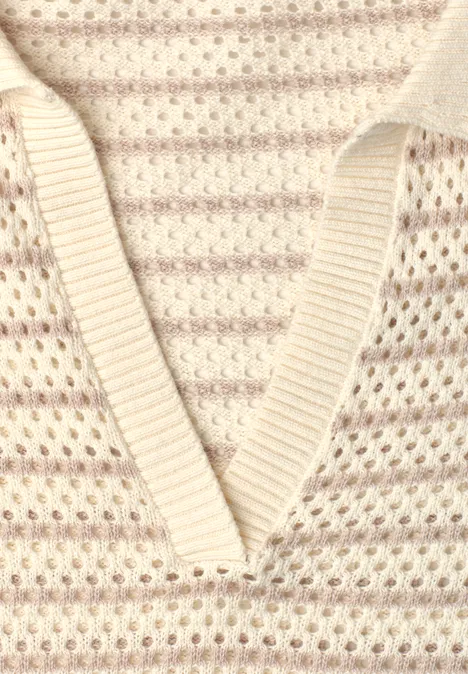 Pull à manches courtes avec rayures soft beige