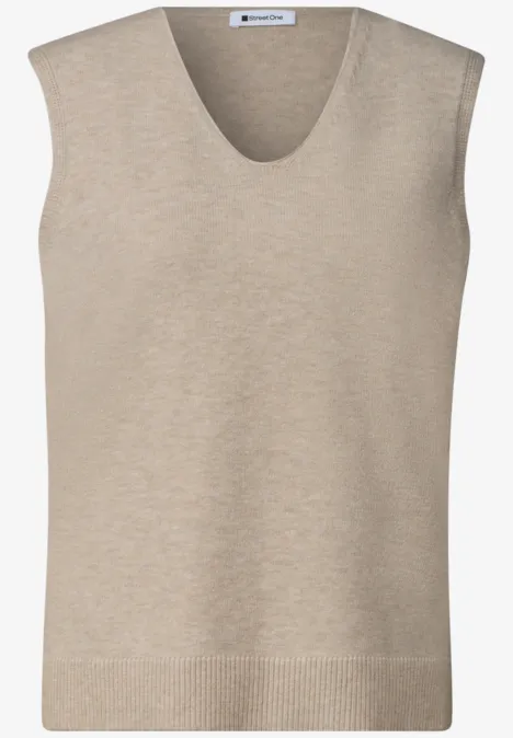 Pullunder mit V-Neck in Unifarbe light sepia sand mel. Beiger, ärmelloser V-Ausschnitt Strickpullover in klassischem Schnitt