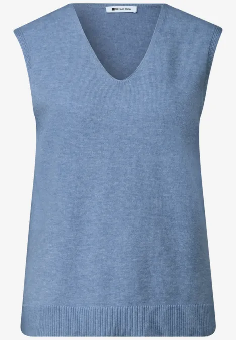 Pullunder mit V-Neck in Unifarbe northern blue mel. Ärmelloser, taubenblauer V-Ausschnitt-Strickpullunder