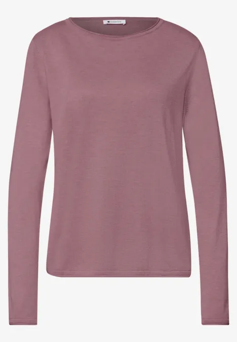 Pullover mit Rundhals und Rollkanten soft mauve mel. Rosa Langarmshirt mit Rundhalsausschnitt, schlichter, leicht taillierter Schnitt.