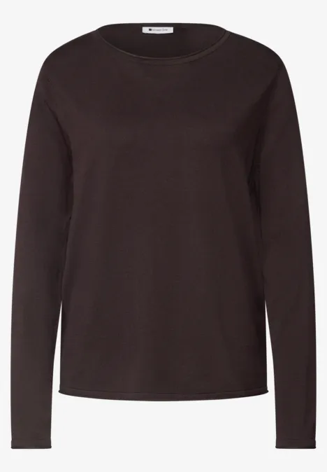 Pullover mit Rundhals und Rollkanten ruby vine Einfaches braunes Langarmshirt mit Rundhalsausschnitt, schlicht und unifarben.
