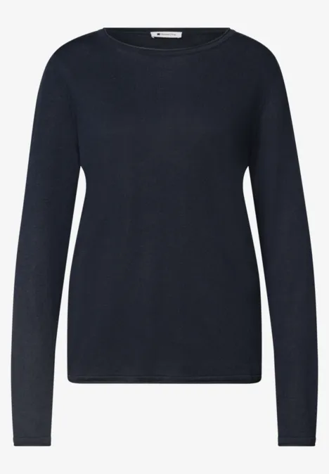 Pullover mit Rundhals und Rollkanten darkest blue Schlichter navyblauer Pullover mit Rundhalsausschnitt und langen Ärmeln.