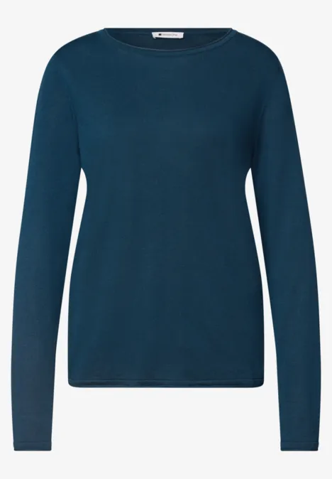 Pullover mit Rundhals und Rollkanten blue petrol Dunkeltürkisfarbener Pullover mit Rundhalsausschnitt und langen Ärmeln.