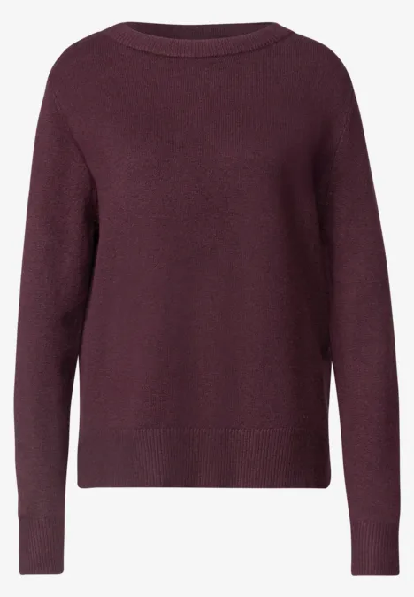 Pull bordeaux à col rond, manches longues et design épuré