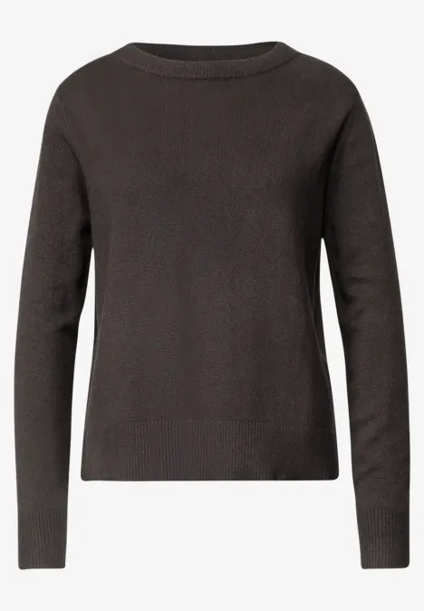 Pull noir uni à manches longues avec encolure ronde