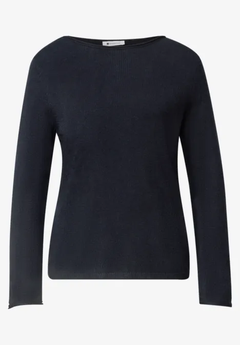 Pullover mit Boat Neck und Rollkanten indigo night Dunkelblauer, schlichter Pullover mit Rundhalsausschnitt und langen Ärmeln.