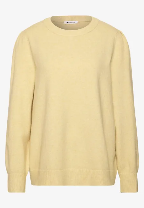 Pull à manches longues, col rond et fronces sunbeam yellow mel. Pull jaune clair à col rond et manches longues