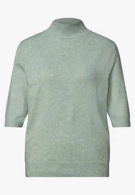 Kurzarm Pullover mit Turtle Neck eucalyptus green mel. Hellgrüner Pullover mit hohem Kragen und halblangen Ärmeln.