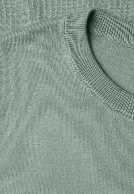 Kurzarm Pullover mit Rundhals in Unifarbe eucalyptus green Ein pastellgrüner Pullover mit rundem Kragen und weichem Strickmaterial.