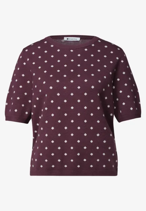 Kurzarm Pullover mit Rundhals und Muster rustic rouge Kurzärmliges, bordeauxrotes Oberteil mit weißem Punktmuster.
