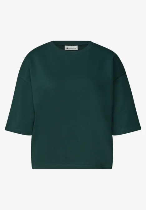 Kurzarm Sweatshirt mit Rundhals shadow teal Dunkelgrüner Pullover mit halblangen Ärmeln, Rundhalsausschnitt und schlichtem, minimalistischen Design.