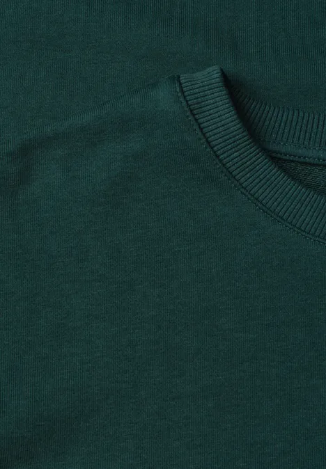 Kurzarm Sweatshirt mit Rundhals shadow teal Dunkelgrünes T-Shirt mit rundem Kragen, Nahaufnahme