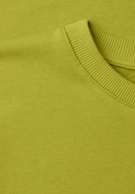 Kurzarm Sweatshirt mit Rundhals apple lime Nahaufnahme eines hellgrünen Rundhalsausschnitts eines Shirts oder Pullovers.