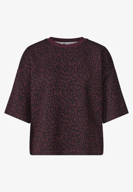 Kurzarm Sweatshirt mit Rundhals rustic rouge Kastiges T-Shirt mit kurzen Ärmeln, dunklem Purpurgrund und unregelmäßigem schwarzen Muster.