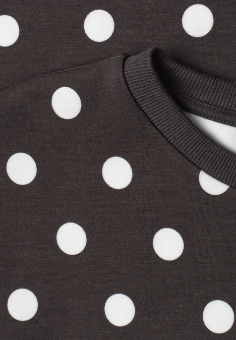 Sweatshirt met korte mouwen en ronde hals black coffee Schwarzes Shirt mit weißen Punkten und Rundhalsausschnitt.