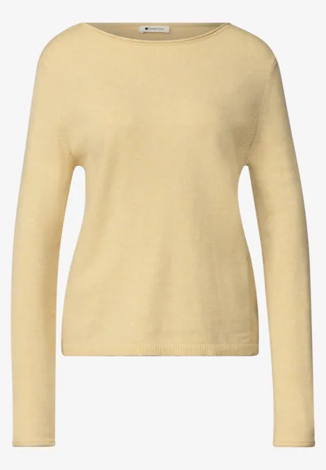 Pullover mit Boat Neck und Rollkanten sunbeam yellow mel. Leichter Damenpullover mit langen Ärmeln in hellem Gelb.