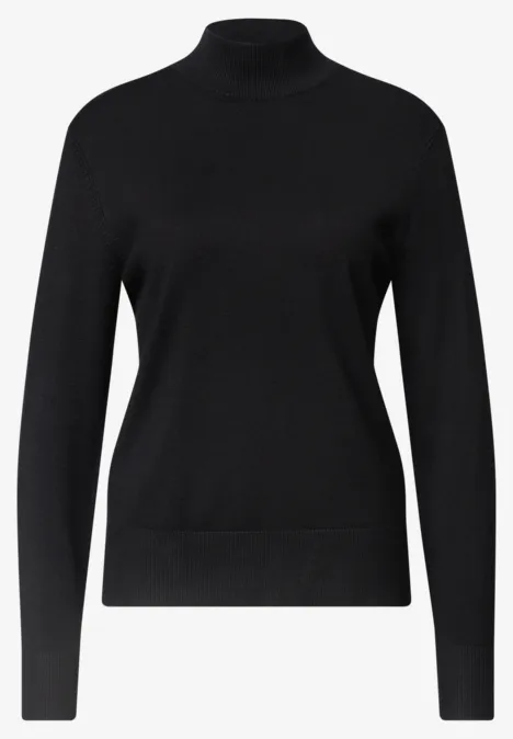 Pull basique à col roulé Black Schwarzer Rollkragenpullover mit langen Ärmeln