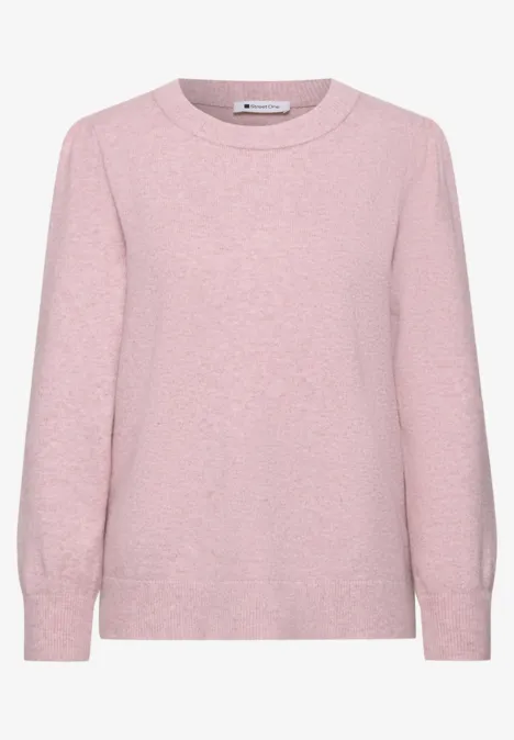 Langarm Pullover mit Rundhals und Raffung quiet rose mel. Ein zartrosa Pullover mit Rundhalsausschnitt und langen Ärmeln.
