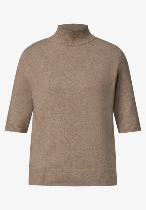 Kurzarm Pullover mit Turtle Neck sanded amber mel. Brauner Pullover mit Stehkragen und kurzen Ärmeln.