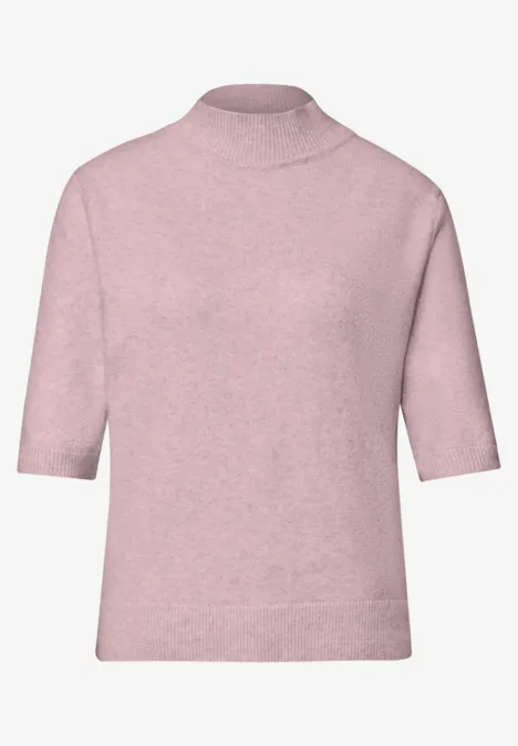 Kurzarm Pullover mit Turtle Neck quiet rose mel. Rosa Kurzarm-Strickpullover mit Rollkragen, weicher Stoff und lockere Passform.