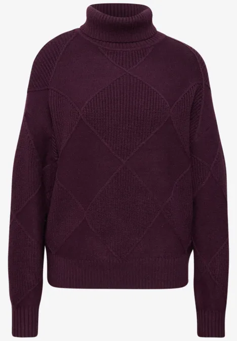 Dunkelvioletter, strukturierter Strickpullover mit Rollkragen